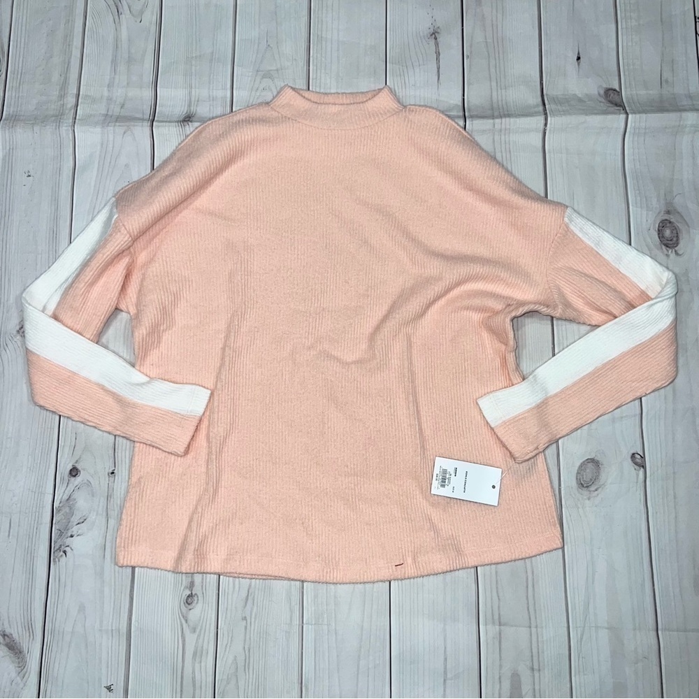 Pink Mockneck Striped Sleeve Sweater - Women's Medium